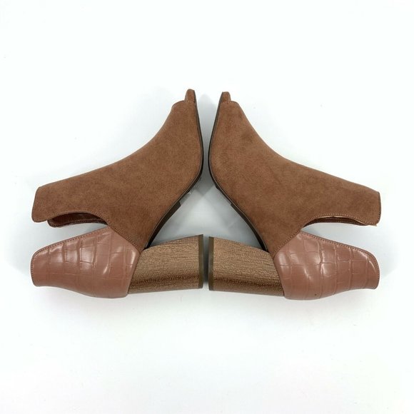 Quipid Booties Mocha Suede Peep Toe Block Heel Vented Textured - Picture 7 of 8